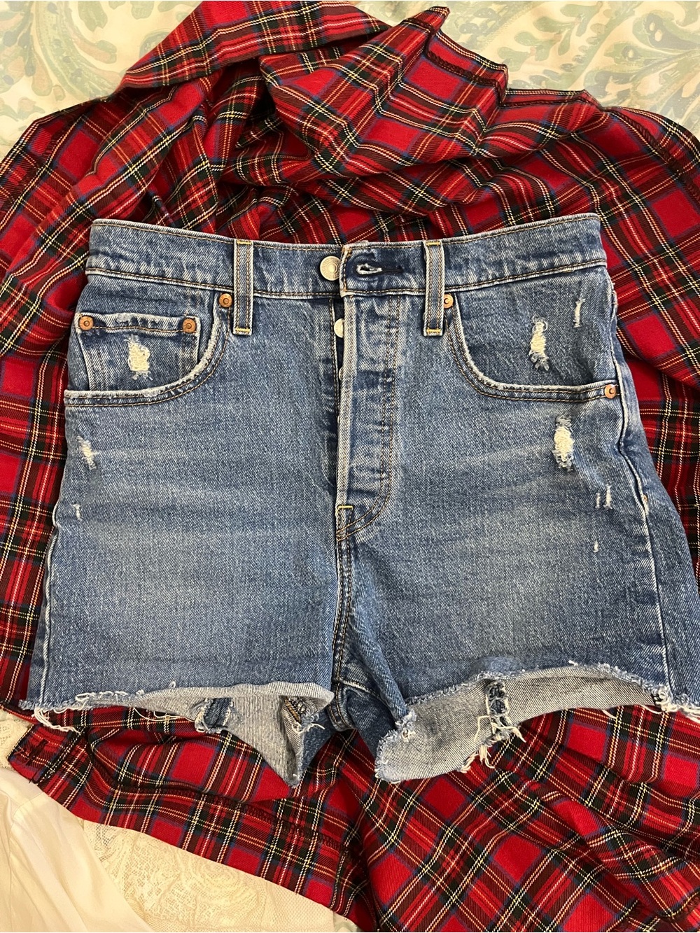Levi's Distressed Light Blue Denim Cutoff Shorts